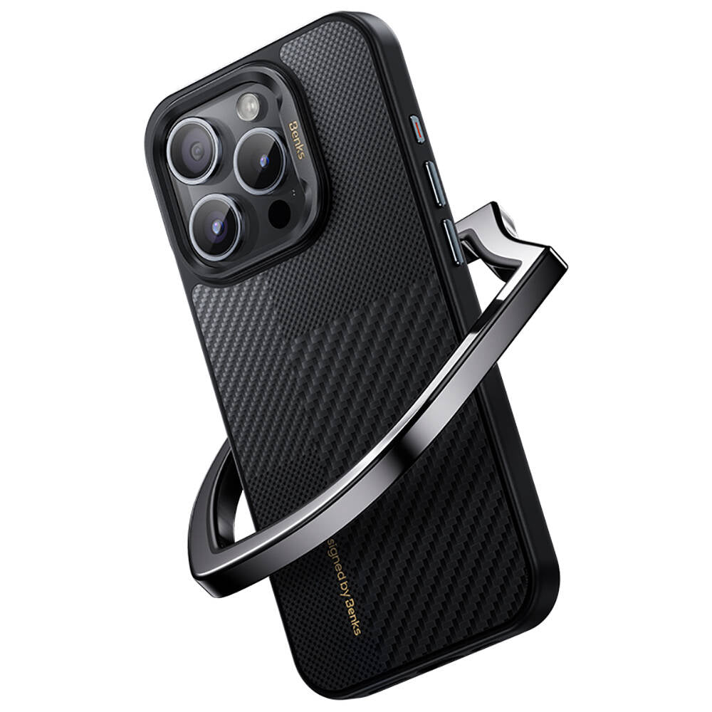 Benks Montage Hybrid ArmorPro iPhone 15 Pro M-safe Şarj Özellikli Karbon Fiber Kevlar Kılıf Benks Montage Hybrid ArmorPro iPhone 15 Pro M-safe Şarj Özellikli Karbon Fiber Kevlar Kılıf